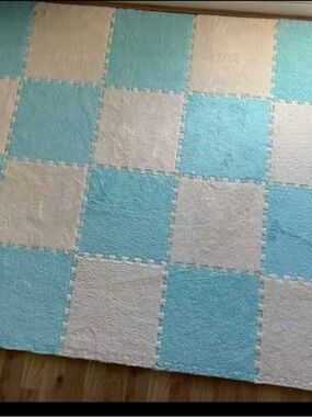 30 x 30 Plush Checkerboard Floor Mat - Blue and White 
available in black too